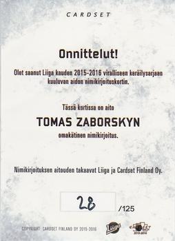 2015-16 Cardset Finland - Signature #NNO Tomas Zaborsky Back