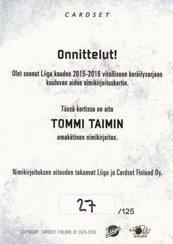 2015-16 Cardset Finland - Signature #NNO Tommi Taimi Back