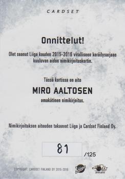 2015-16 Cardset Finland - Signature #NNO Miro Aaltonen Back