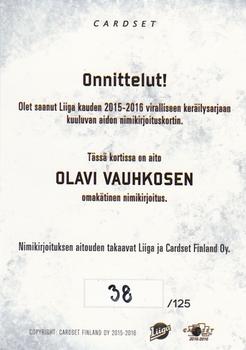 2015-16 Cardset Finland - Signature #NNO Olavi Vauhkonen Back