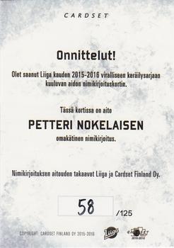 2015-16 Cardset Finland - Signature #NNO Petteri Nokelainen Back