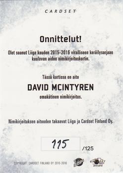 2015-16 Cardset Finland - Signature #NNO David McIntyre Back
