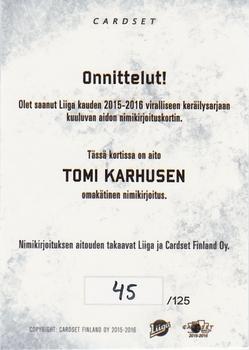 2015-16 Cardset Finland - Signature #NNO Tomi Karhunen Back