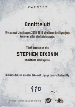 2015-16 Cardset Finland - Signature #NNO Stephen Dixon Back