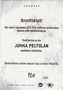 2015-16 Cardset Finland - Signature #NNO Jukka Peltola Back