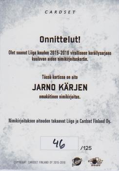 2015-16 Cardset Finland - Signature #NNO Jarno Kärki Back