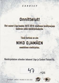 2015-16 Cardset Finland - Signature #NNO Niko Ojamäki Back