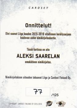 2015-16 Cardset Finland - Signature #NNO Aleksi Saarela Back