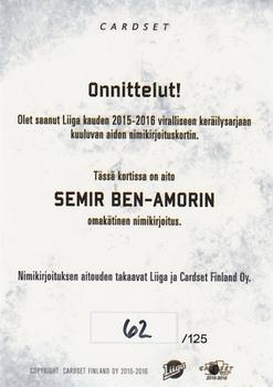 2015-16 Cardset Finland - Signature #NNO Semir Ben-Amor Back