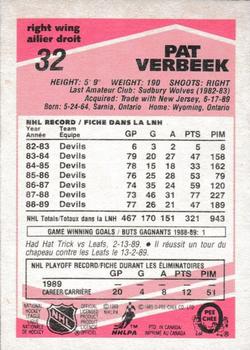1989-90 O-Pee-Chee - Tembec Test White Backs #32 Pat Verbeek Back