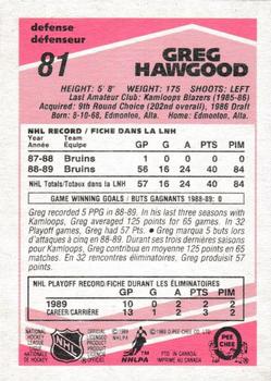 1989-90 O-Pee-Chee - Tembec Test White Backs #81 Greg Hawgood Back