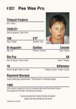 1992 Quebec International Pee-Wee Tournament #0031 Frederic Thibault Back