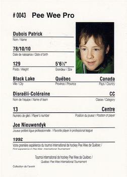 1992 Quebec International Pee-Wee Tournament #0043 Patrick Dubois Back