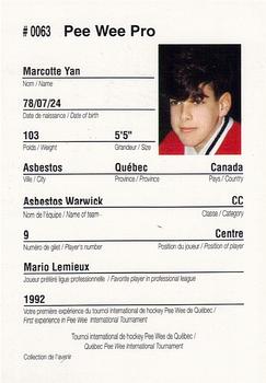 1992 Quebec International Pee-Wee Tournament #0063 Yan Marcotte Back