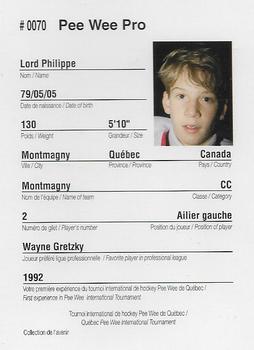 1992 Quebec International Pee-Wee Tournament #0070 Philippe Lord Back