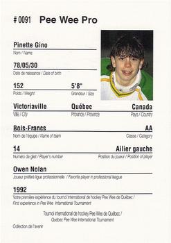 1992 Quebec International Pee-Wee Tournament #0091 Gino Pinette Back