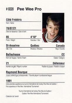 1992 Quebec International Pee-Wee Tournament #0220 Frederic Cote Back