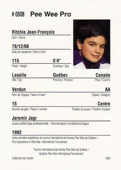 1992 Quebec International Pee-Wee Tournament #0508 Jean-Francois Ritchie Back