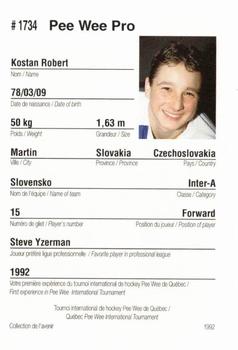 1992 Quebec International Pee-Wee Tournament #1734 Robert Kostan Back