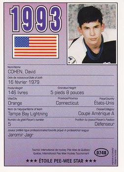 1993 Quebec International Pee-Wee Tournament #0748 David Cohen Back