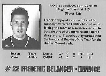 1996-97 Halifax Mooseheads (QMJHL) Series I #NNO Frederic Belanger Back