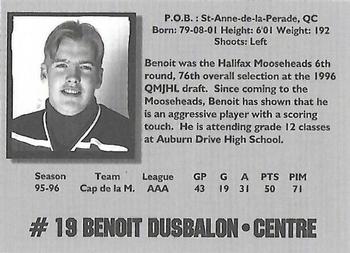 1996-97 Halifax Mooseheads (QMJHL) Series I #NNO Benoit Dusablon Back