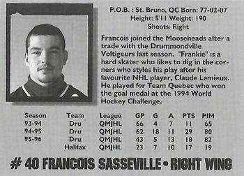 1996-97 Halifax Mooseheads (QMJHL) Series I #NNO Francois Sasseville Back