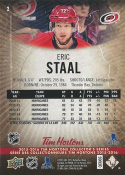 2015-16 Upper Deck Tim Hortons #2 Eric Staal Back