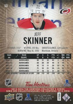 2015-16 Upper Deck Tim Hortons #53 Jeff Skinner Back