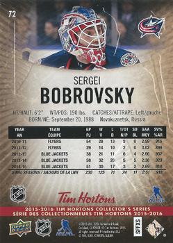 2015-16 Upper Deck Tim Hortons #72 Sergei Bobrovsky Back