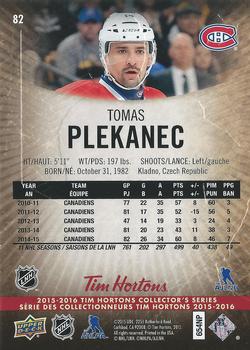 2015-16 Upper Deck Tim Hortons #82 Tomas Plekanec Back