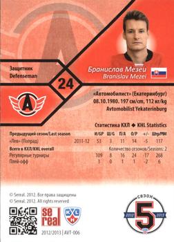 2012-13 Sereal KHL Basic Series #AVT-006 Branislav Mezei Back