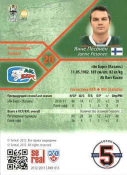 2012-13 Sereal KHL Basic Series #AKB-015 Janne Pesonen Back