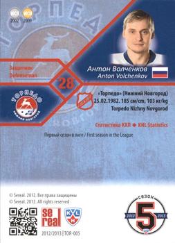 2012-13 Sereal KHL Basic Series #TOR-005 Anton Volchenkov Back