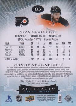 2015-16 Upper Deck Artifacts - Auto Materials Silver #83 Sean Couturier Back