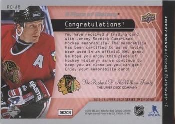 2015-16 Upper Deck - A Piece Of History 1000 Point Club #PC-JR Jeremy Roenick Back