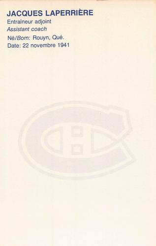1982-83 Montreal Canadiens Postcards #NNO Jacques Laperriere Back
