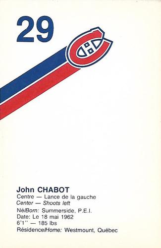1983-84 Montreal Canadiens #NNO John Chabot Back