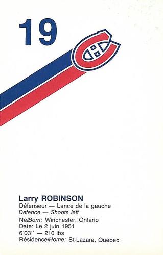 1983-84 Montreal Canadiens #NNO Larry Robinson Back