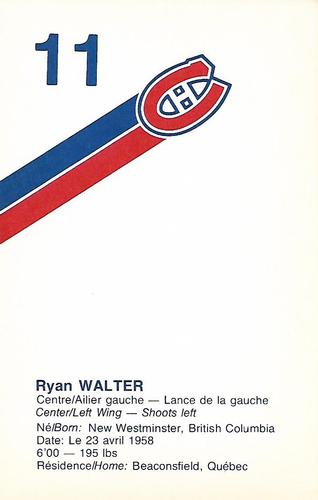 1983-84 Montreal Canadiens #NNO Ryan Walter Back