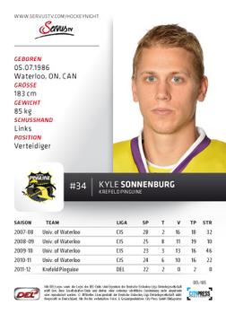 2012-13 Playercards (DEL) #DEL-185 Kyle Sonnenburg Back