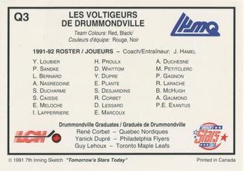 1991-92 7th Inning Sketch LHJMQ - The Teams #Q3 Drummondville Voltigeurs Back