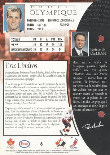 1997 Esso Olympic Hockey Heroes French #6 Eric Lindros Back