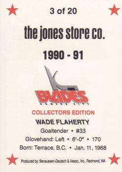 1990-91 Kansas City Blades (IHL) #3 Wade Flaherty Back