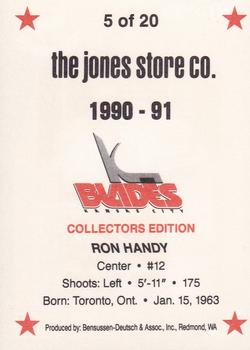 1990-91 Kansas City Blades (IHL) #5 Ron Handy Back