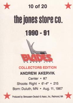 1990-91 Kansas City Blades (IHL) #10 Andrew Akervik Back