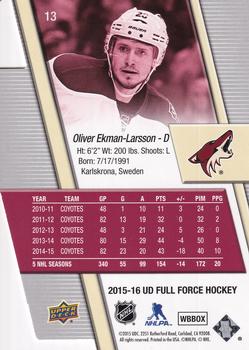 2015-16 Upper Deck Full Force - Die Cut #13 Oliver Ekman-Larsson Back