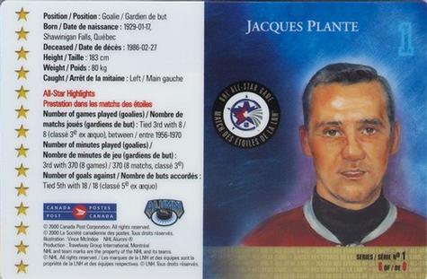 2000 Canada Post NHL All-Stars #6 Jacques Plante Back