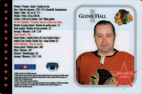 2002 Canada Post NHL All-Stars #4 Glenn Hall Back
