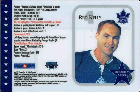 2002 Canada Post NHL All-Stars #5 Red Kelly Back